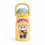 Yellow Handle Labubu Printed  Handle Stainless Steel Kids Water Bottle, 500ml