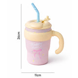 Yellow Pink Bow, Bubble Lid series, with detachable infuser Stainless Steel Kids Tumbler Water Bottle , 680ml
