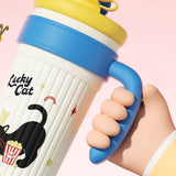 Yellow Lid, popcorn Cat, Twilight Tumbler  Series, Stainless Steel Tumbler and Water Bottle for Teens and Adults, 750 ml