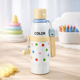 Yellow Polka Dots Stripes Cap Series,  Stainless Steel Kids Water Bottle, 520ml