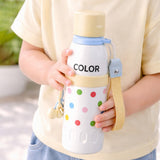Yellow Polka Dots Stripes Cap Series,  Stainless Steel Kids Water Bottle, 520ml
