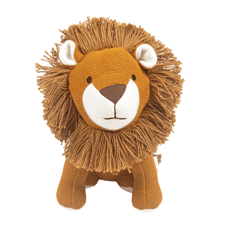 Lion Plush Toy for Kids - Snuggly Knitted Cotton Soft Toy on a plain white background
