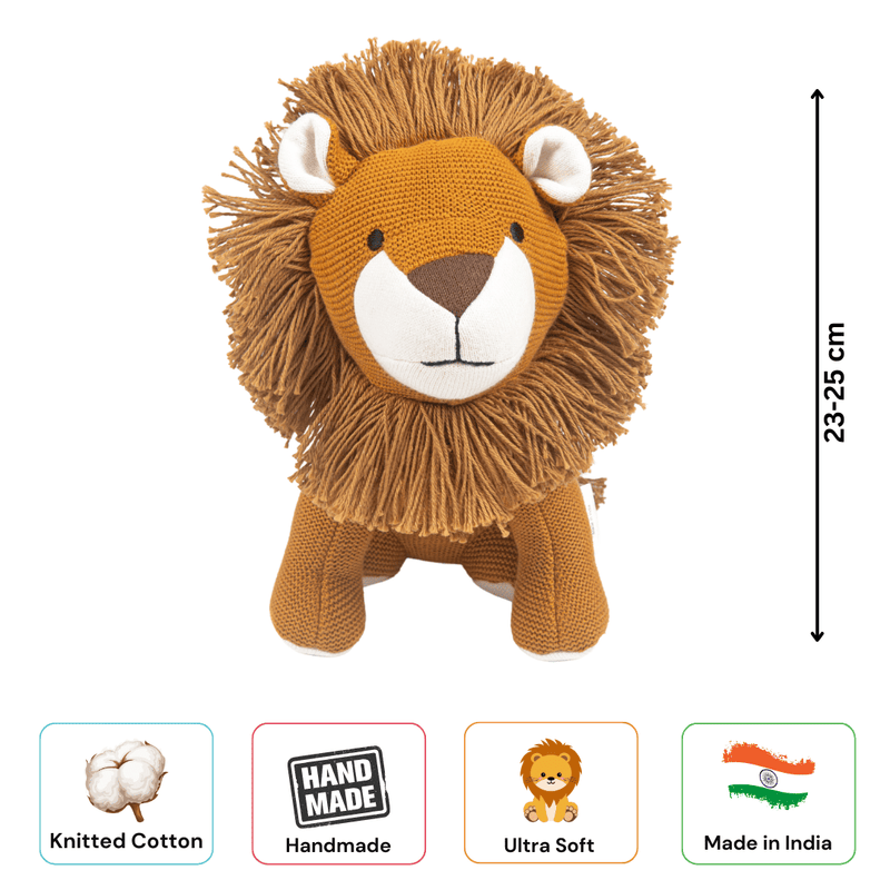 Lion Plush Toy for Kids - Snuggly Knitted Cotton Soft Toy shown from a different angle