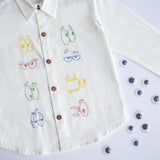 Colourful Emoji Eyes Embroidered Unisex Shirt - White