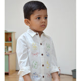 Colourful Emoji Eyes Embroidered Unisex Shirt - White