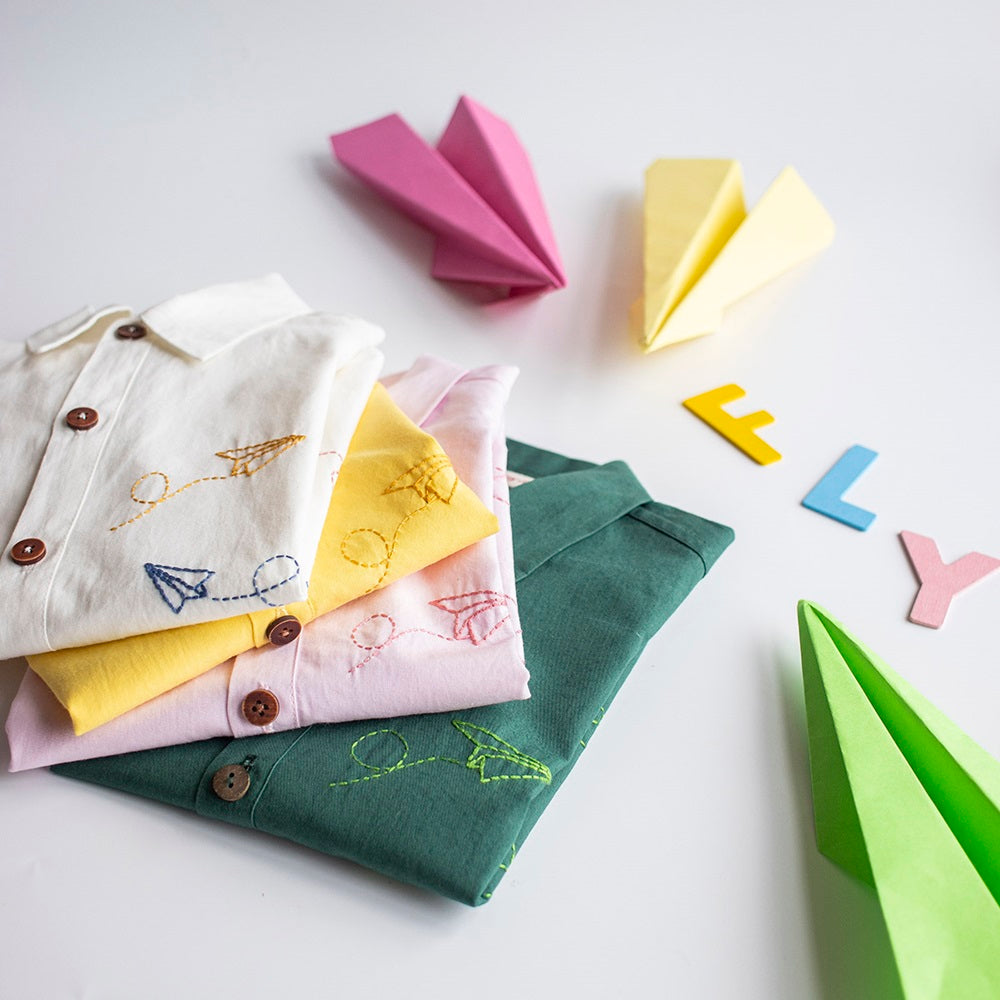 Fly High Embroidered Formal Shirt - Bottle Green