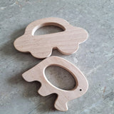 Wooden Car & Elefant Teether Set - Beech Wood Teether for Babies