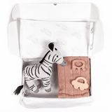 Newborn Gift Set - Knitted Cotton Blanket, Zebra Plush Toy, Elephant & Car Teether