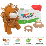 Newborn Gift Set - Lion Plush Toy, Wooden Elephant & Car Teether