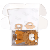 Newborn Gift Set - Lion Plush Toy, Wooden Elephant & Car Teether