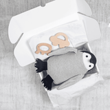 Newborn Gift Set - Penguin Plush Toy, Wooden Elephant & Car Teether