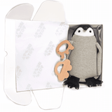 Newborn Gift Set - Penguin Plush Toy, Wooden Elephant & Car Teether