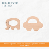 Newborn Gift Set - Wooden Skwish Rattle, Clacker Rattle, Elephant & Car Teether