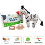 Newborn Gift Set - Zebra Plush Toy, Wooden Elephant & Car Teether