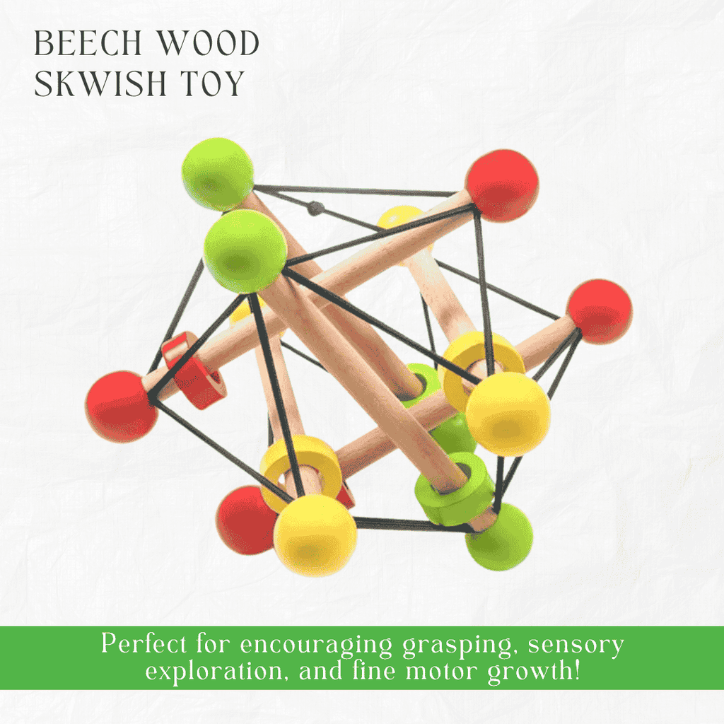 Newborn Gift Set - Wooden Skwish Rattle, Clacker Rattle and Elephant Teether