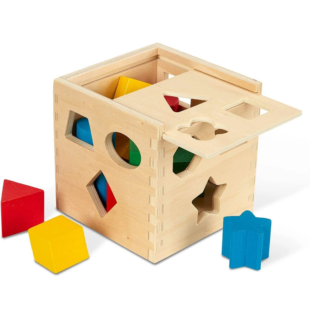 Shape Sorting Cube-Classic Montessori Wooden Toy with 15 Shapes-Kids Shape Sorter for Toddlers