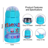 Youp Stainless Steel Sky Blue Color Peppa Pig Theme Kids Insulated Double Wall Sipper Bottle Zesty - 300 ml