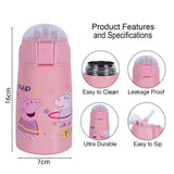 Youp Stainless Steel Pink Color Peppa Pig Theme Kids Insulated Double Wall Sipper Bottle Zesty - 300 ml