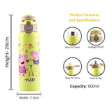 Youp Stainless Steel Green Color Peppa Pig Kids Insulated Double Wall Water Bottle Lyra - 600 ml
