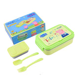 Youp Stainless Steel Insulated Green Color Kids Peppa Pig Lunch Box With Fork & Spoon Lunch Break - 850 ml