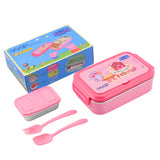 Youp Stainless Steel Insulated Pink Color Kids Peppa Pig Lunch Box With Fork & Spoon Lunch Break - 850 ml
