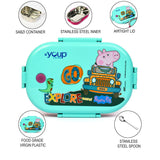 Youp Stainless Steel Green Color Peppa Pig Theme Kids Lunch Box Happy Bite 700 ml