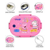 Youp Stainless Steel Pink Color Peppa Pig Theme Kids Lunch Box Happy Bite 700 ml