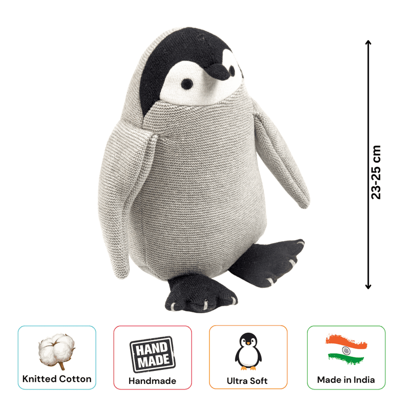 Penguin Plush Toy for Kids - Snuggly Knitted Cotton Soft Toy shown from a different angle