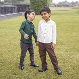 Pined Pine Trees Embroidered Formal Shirt - Bottle Green