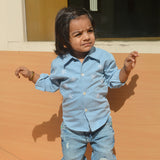 Snowflakes Embroidered Denim Shirt - Blue