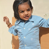 Snowflakes Embroidered Denim Shirt - Blue