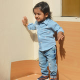 Snowflakes Embroidered Denim Shirt - Blue