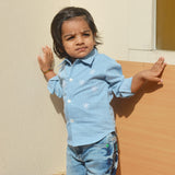 Snowflakes Embroidered Denim Shirt - Blue