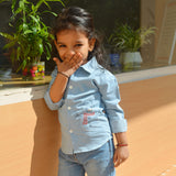 Snowman Embroidered Denim Shirt - Blue