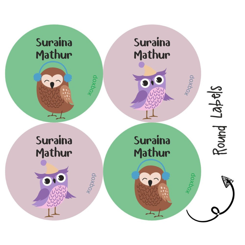 Round water proof label - sweet owl