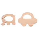 Wooden Car & Elefant Teether Set - Beech Wood Teether for Babies