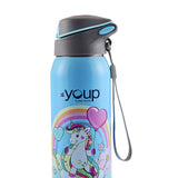 Youp Stainless Steel Sky Blue Color Unicorn Kids Sipper Bottle Gypsy - 500 ml