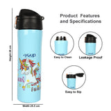 Youp Stainless Steel Blue Color Kids Insulated Unicorn Sipper Bottle Rolex - 500 ml