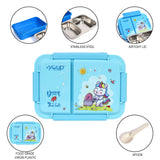 Youp Stainless Steel Blue Color Unicorn Theme Kids Bento Lunch Box With 2 Compartments Picnic - 750 ml