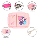 Youp Stainless Steel Pink Color Unicorn Theme Kids Bento Lunch Box With 2 Compartments Picnic - 750 ml