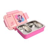Youp Stainless Steel Pink Color Unicorn Theme Kids Bento Lunch Box With 2 Compartments Picnic - 750 ml
