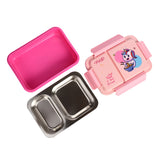 Youp Stainless Steel Pink Color Unicorn Theme Kids Bento Lunch Box With 2 Compartments Picnic - 750 ml