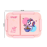 Youp Stainless Steel Pink Color Unicorn Theme Kids Bento Lunch Box With 2 Compartments Picnic - 750 ml