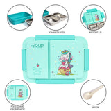 Youp Stainless Steel Green Color Unicorn Theme Kids Bento Lunch Box With 2 Compartments Picnic - 750 ml
