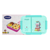 Youp Stainless Steel Green Color Unicorn Theme Kids Bento Lunch Box With 2 Compartments Picnic - 750 ml