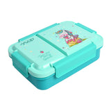 Youp Stainless Steel Green Color Unicorn Theme Kids Bento Lunch Box With 2 Compartments Picnic - 750 ml