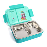 Youp Stainless Steel Green Color Unicorn Theme Kids Bento Lunch Box With 2 Compartments Picnic - 750 ml