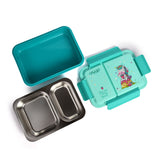 Youp Stainless Steel Green Color Unicorn Theme Kids Bento Lunch Box With 2 Compartments Picnic - 750 ml