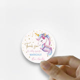 Round thank you label - Unicorn