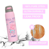 Youp Stainless Steel Pink Color Peppa Pig Theme Kids Insulated Double Wall Sipper Bottle Googlie - 500 ml